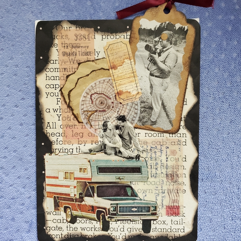 🙏 HAND CRAFTED Collage easel art on 5x7 flat canvas travel theme